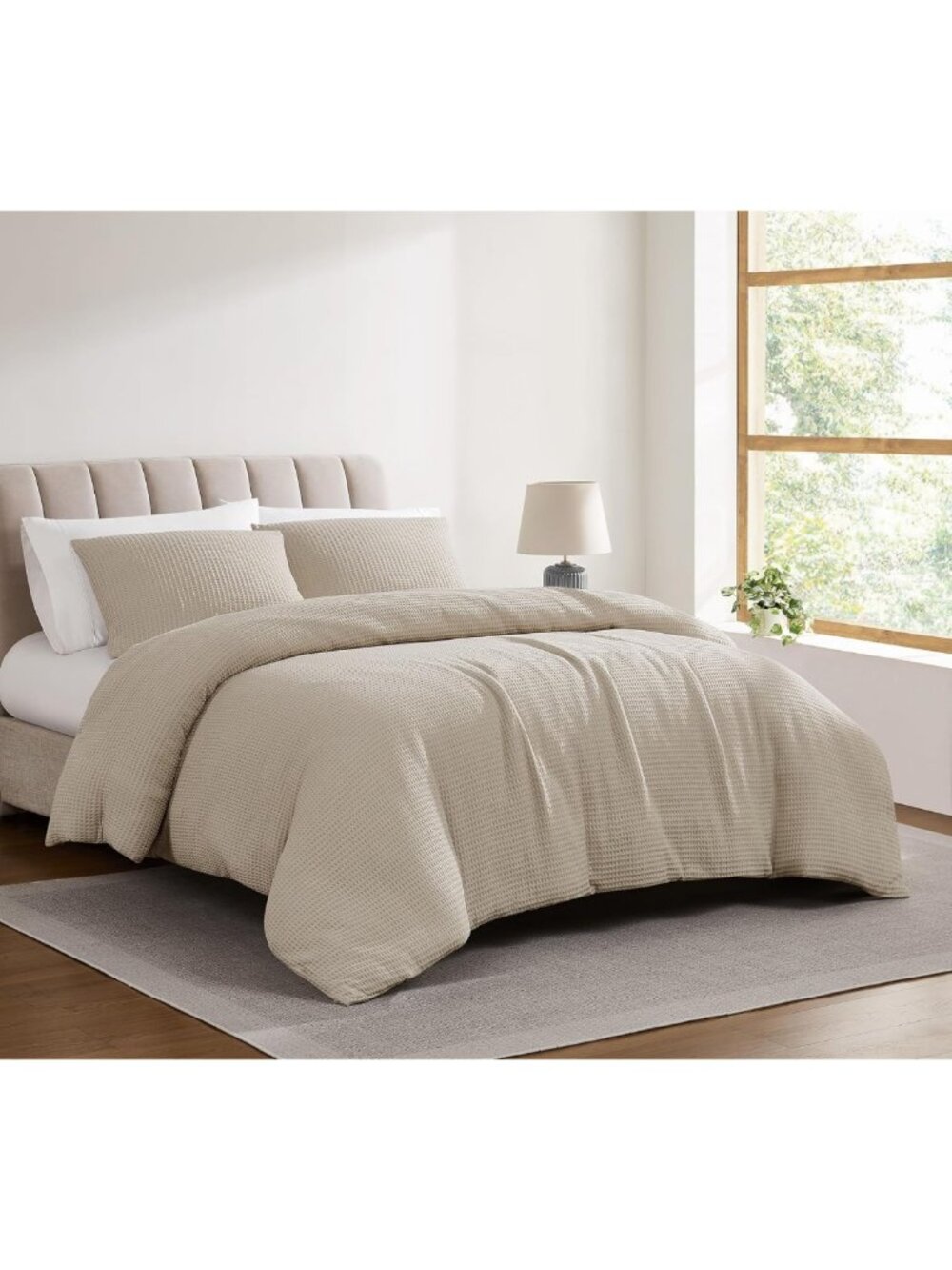 Heritage Cotton Waffle Khaki 3-Piece Full/Queen Comforter Set - Oeko-TEX